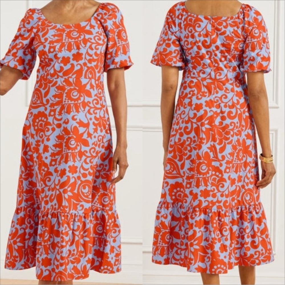 Talbots 100% Cotton Poplin Puff Sleeve Midi Dress